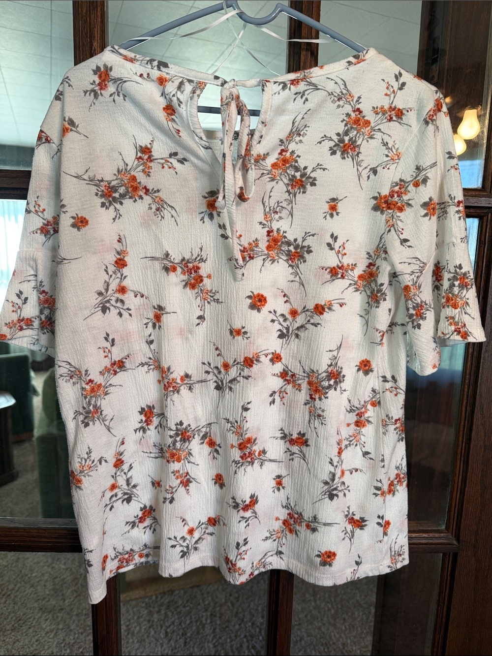 LC Lauren Conrad Womens XS White Floral Keyhole Back Tie Short Sleeve Blouse - Picture 4 of 4